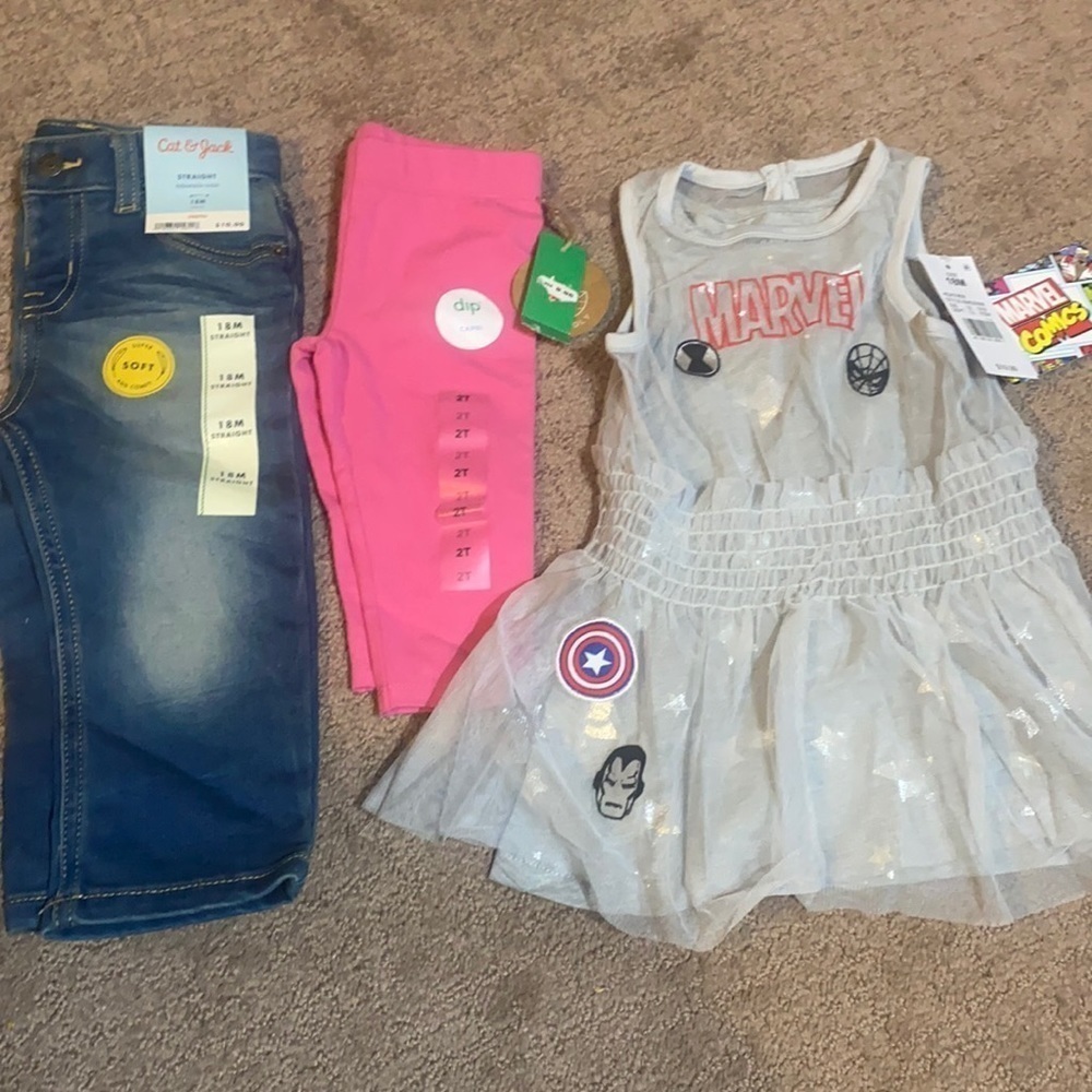 Girl’s Size 18 months-2T Bundle Toddler Soft Jeans Marvel Dress